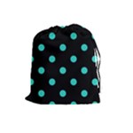 Polka Dots - Turquoise on Black Drawstring Pouch (L)