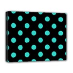 Polka Dots - Turquoise on Black Deluxe Canvas 20  x 16  (Stretched)