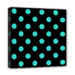 Polka Dots - Turquoise on Black Mini Canvas 8  x 8  (Stretched)