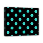 Polka Dots - Turquoise on Black Canvas 10  x 8  (Stretched)