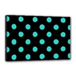 Polka Dots - Turquoise on Black Canvas 18  x 12  (Stretched)