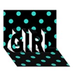 Polka Dots - Turquoise on Black GIRL 3D Greeting Card (7x5)