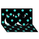 Polka Dots - Turquoise on Black Twin Hearts 3D Greeting Card (8x4)