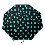 Polka Dots - Turquoise on Black Folding Umbrella