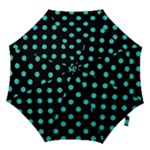 Polka Dots - Turquoise on Black Hook Handle Umbrella (Medium)