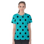 Polka Dots - Black on Cyan Women s Cotton Tee