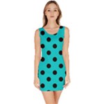 Polka Dots - Black on Cyan Bodycon Dress