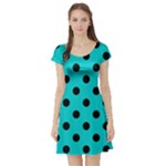 Polka Dots - Black on Cyan Short Sleeve Skater Dress
