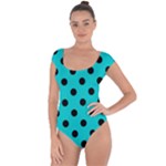 Polka Dots - Black on Cyan Short Sleeve Leotard (Ladies)