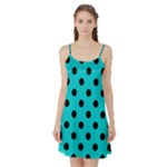 Polka Dots - Black on Cyan Satin Night Slip