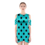 Polka Dots - Black on Cyan Women s Cutout Shoulder Dress