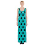 Polka Dots - Black on Cyan Maxi Thigh Split Dress