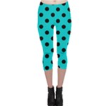 Polka Dots - Black on Cyan Capri Leggings