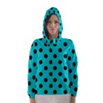 Polka Dots - Black on Cyan Hooded Wind Breaker (Women)