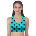 Polka Dots - Black on Cyan Women s Sports Bra