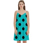 Polka Dots - Black on Cyan Women s Reversible Sports Bra with Border