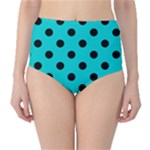 Polka Dots - Black on Cyan High-Waist Bikini Bottoms