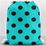 Polka Dots - Black on Cyan Drawstring Bag (Large)