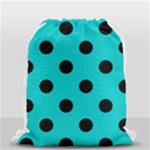 Polka Dots - Black on Cyan Drawstring Bag (Small)