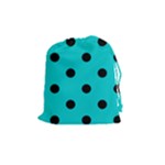 Polka Dots - Black on Cyan Drawstring Pouch (M)