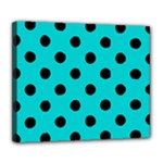 Polka Dots - Black on Cyan Deluxe Canvas 24  x 20  (Stretched)