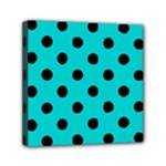 Polka Dots - Black on Cyan Mini Canvas 6  x 6  (Stretched)
