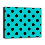 Polka Dots - Black on Cyan Canvas 14  x 11  (Stretched)
