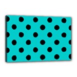 Polka Dots - Black on Cyan Canvas 18  x 12  (Stretched)