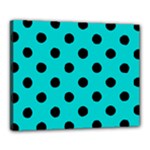 Polka Dots - Black on Cyan Canvas 20  x 16  (Stretched)