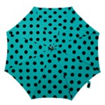 Polka Dots - Black on Cyan Hook Handle Umbrella (Large)