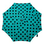 Polka Dots - Black on Cyan Hook Handle Umbrella (Small)