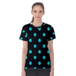 Polka Dots - Cyan on Black Women s Cotton Tee