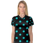 Polka Dots - Cyan on Black Women s V-Neck Sport Mesh Tee