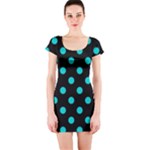 Polka Dots - Cyan on Black Short Sleeve Bodycon Dress