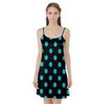 Polka Dots - Cyan on Black Satin Night Slip