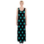 Polka Dots - Cyan on Black Maxi Thigh Split Dress