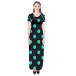 Polka Dots - Cyan on Black Short Sleeve Maxi Dress