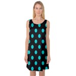 Polka Dots - Cyan on Black Sleeveless Satin Nightdress
