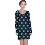 Polka Dots - Cyan on Black Long Sleeve Nightdress