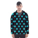 Polka Dots - Cyan on Black Hooded Wind Breaker (Men)