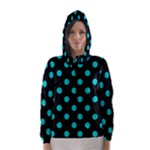 Polka Dots - Cyan on Black Hooded Wind Breaker (Women)