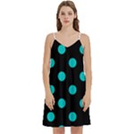 Polka Dots - Cyan on Black Women s Reversible Sports Bra with Border