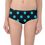 Polka Dots - Cyan on Black Mid-Waist Bikini Bottoms