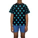 Polka Dots - Cyan on Black Kid s Short Sleeve Swimwear