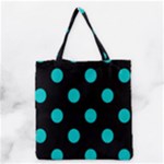 Polka Dots - Cyan on Black Grocery Tote Bag