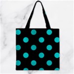 Polka Dots - Cyan on Black Zipper Grocery Tote Bag