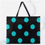 Polka Dots - Cyan on Black Zipper Large Tote Bag