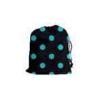 Polka Dots - Cyan on Black Drawstring Pouch (S)