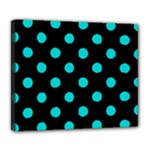 Polka Dots - Cyan on Black Deluxe Canvas 24  x 20  (Stretched)