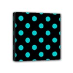 Polka Dots - Cyan on Black Mini Canvas 4  x 4  (Stretched)